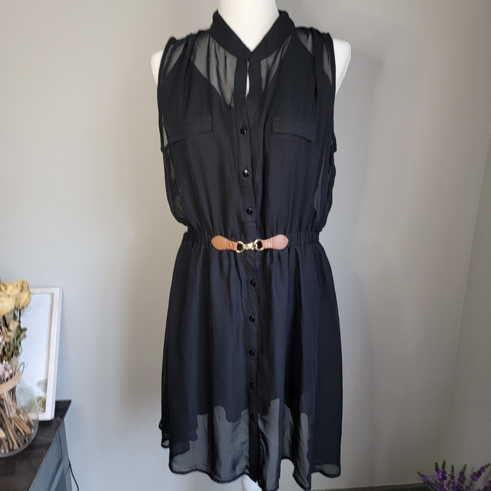 Black Sleeveless dress with belt decor size 1x